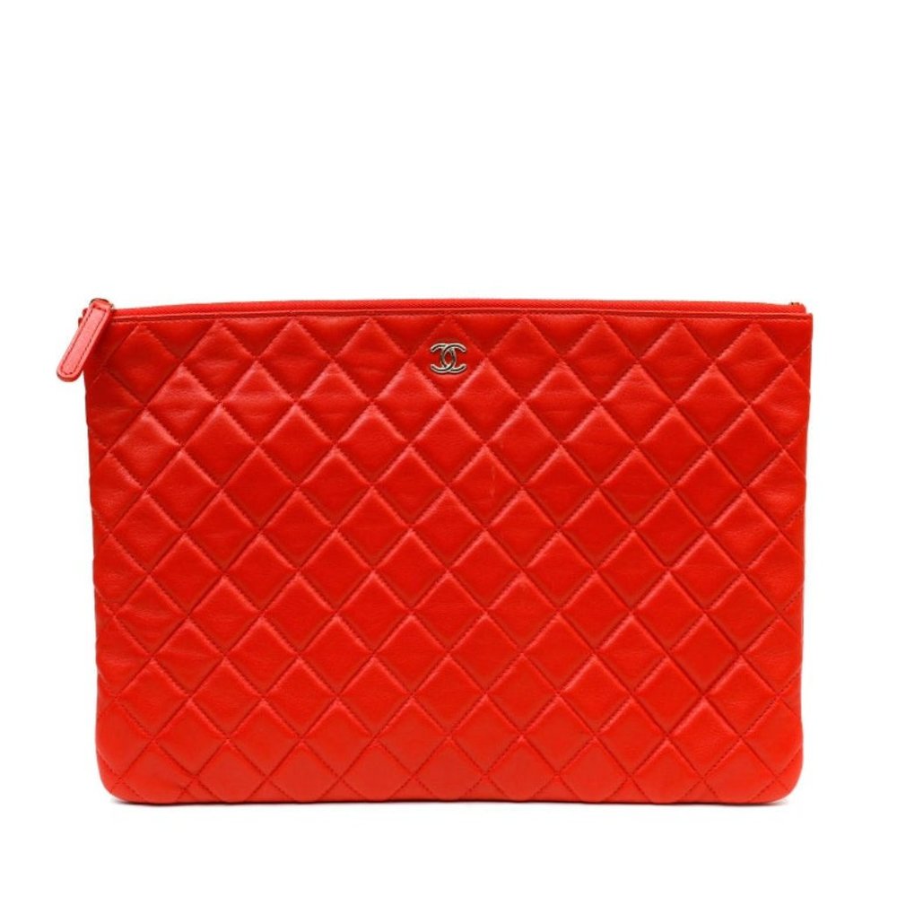 Chanel Red Lambskin Large Classic O Case